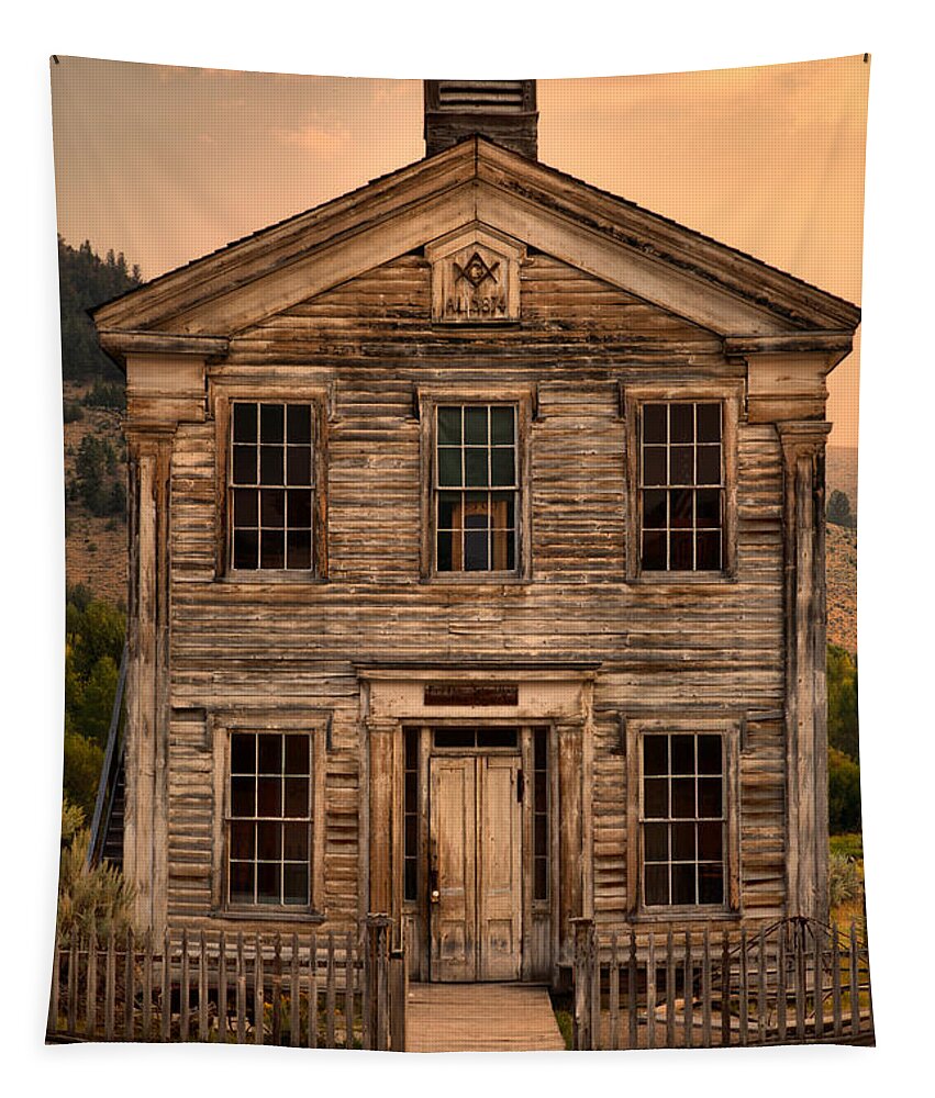 Bannack Tapestry featuring the photograph Abandoned Montana School by Adam Jewell