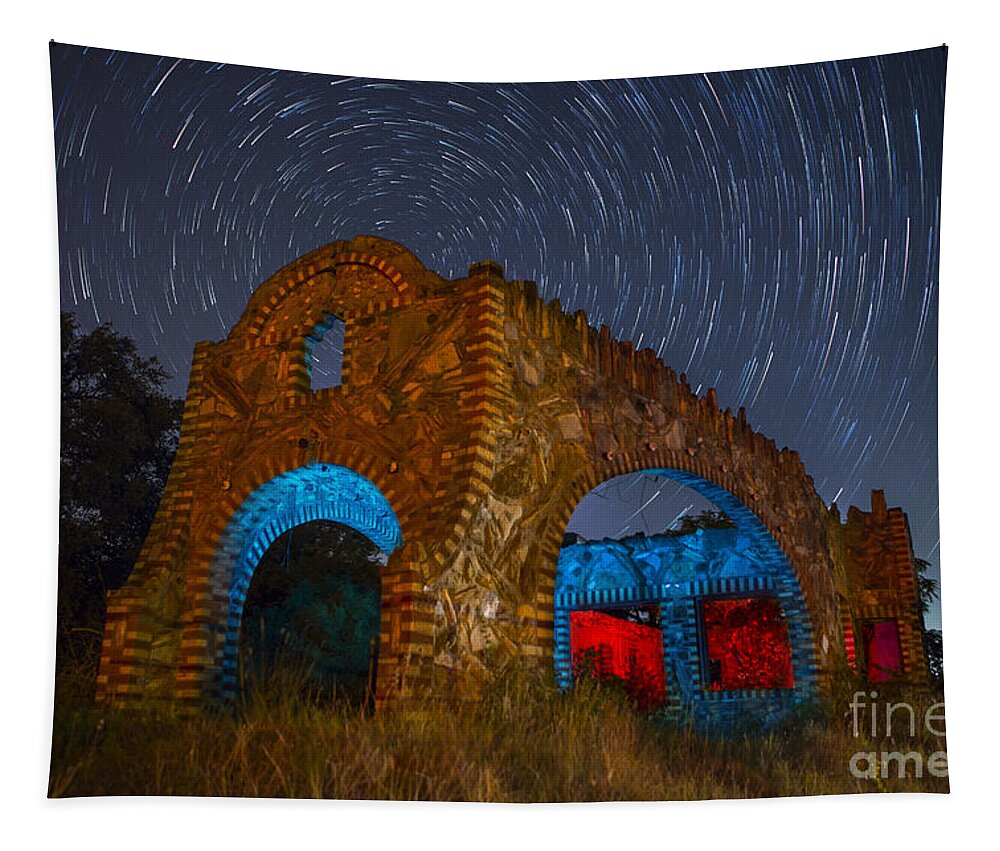 Night Time Photography Tapestry featuring the photograph Abandoned Outlaw Gas Station by Keith Kapple
