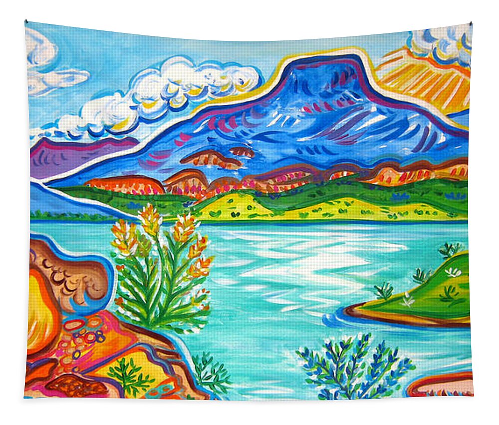 Colorful Landscapes Tapestry featuring the painting Abiquiu Lake by Rachel Houseman