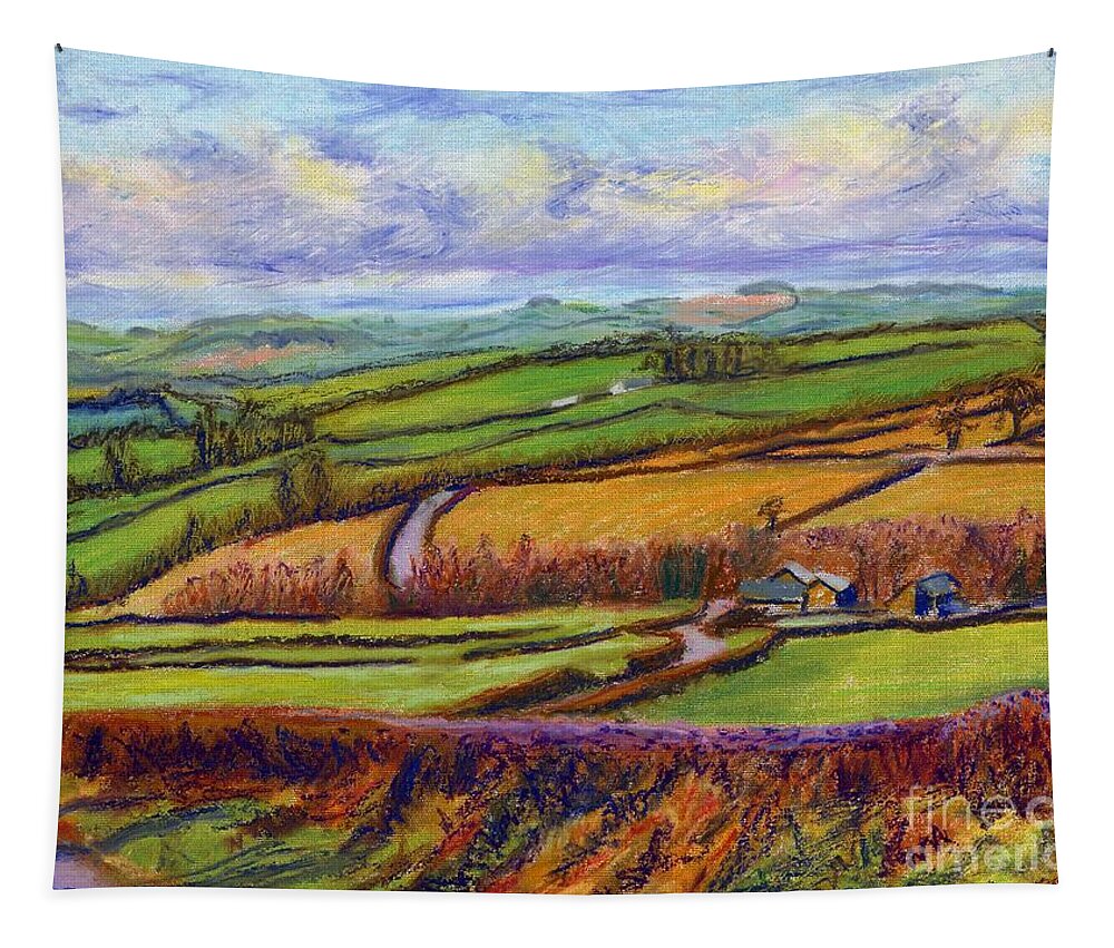 Above Cwm Mynach Cribyn Lampeter Tapestry featuring the pastel Above Cwm Mynach Cribyn Lampeter by Edward McNaught-Davis