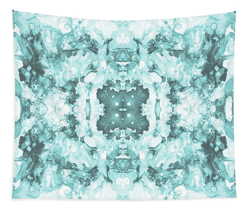 Pattern Tapestry featuring the mixed media Abstract 20 Aqua by Lucie Dumas