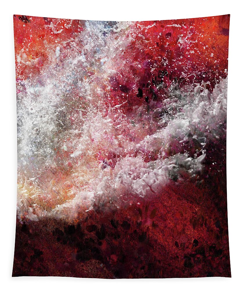 Fury Of The Red Seas Abstract Tapestry featuring the mixed media Abstract Artwork Fury Of The Red Seas by Georgiana Romanovna