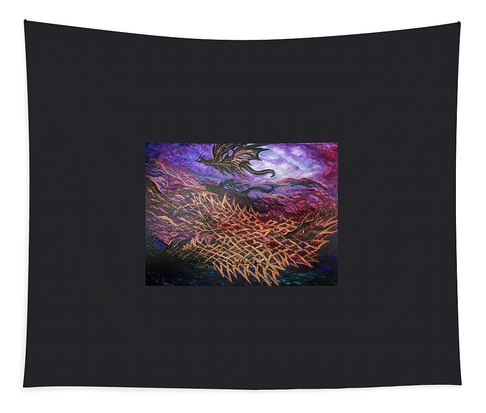 Dragon Tapestry featuring the painting Abstract Dragonscape by Michelle Pier