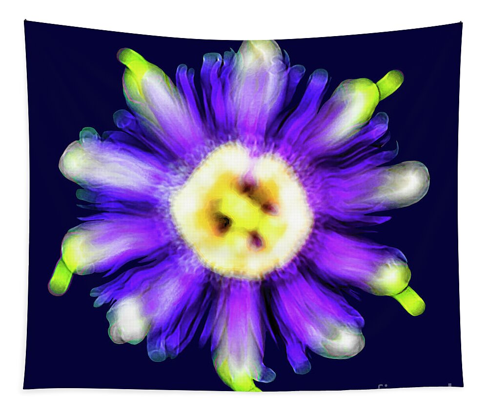 Abstract Tapestry featuring the photograph Abstract Passion Flower in Violet Blue and Green 002b by Ricardos Creations