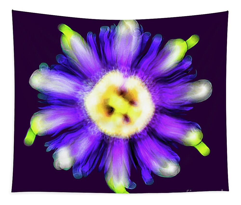 Abstract Tapestry featuring the photograph Abstract Passion Flower in Violet Blue and Green 002p by Ricardos Creations