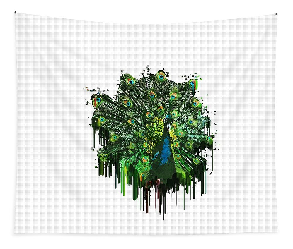 Abstract Peacock Tapestry featuring the painting Abstract Peacock Acrylic Digital Painting by Georgeta Blanaru