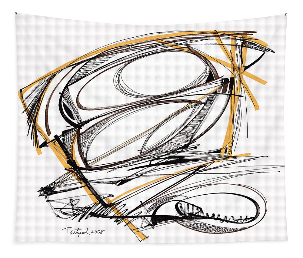 Abstract Art Tapestry featuring the drawing Abstract Pen Drawing Four by Lynne Taetzsch