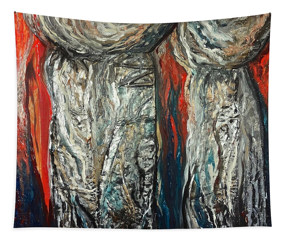 Abstract Tapestry featuring the painting Abstract Red and Silver Latte Stones by Michelle Pier