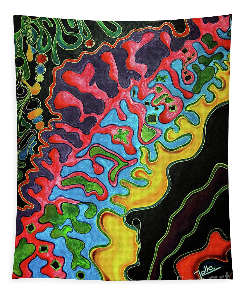 Multicoloured Tapestry featuring the painting Abstract Thought by Jolanta Anna Karolska