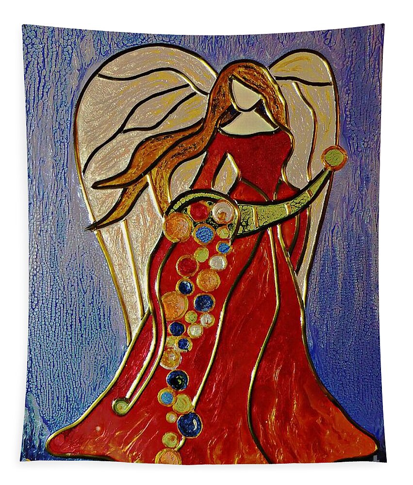 Angel Tapestry featuring the mixed media Abundance Angel by Amalia Suruceanu