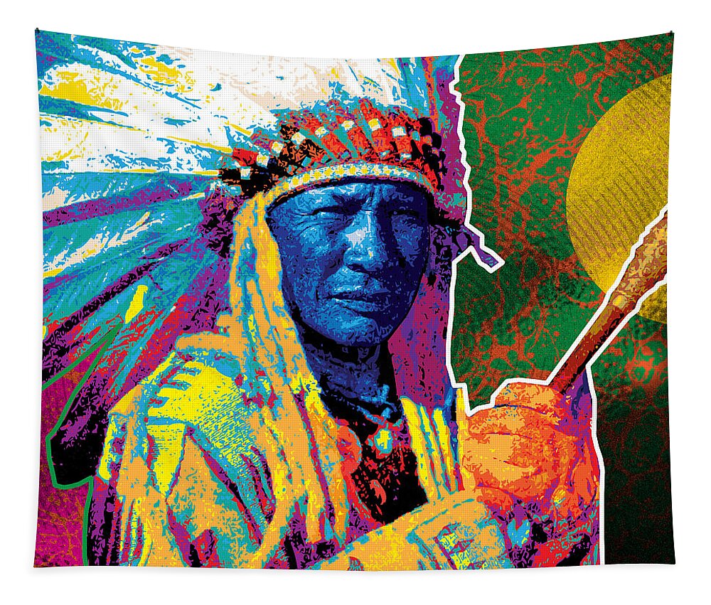 Vector Tapestry featuring the painting Aceca Indian Chief by Gary Grayson