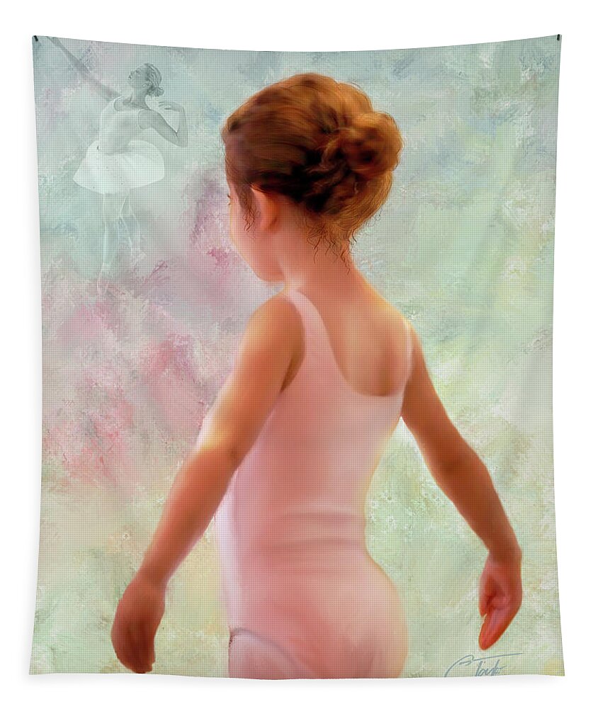 Ballerina Tapestry featuring the mixed media Adagio by Colleen Taylor