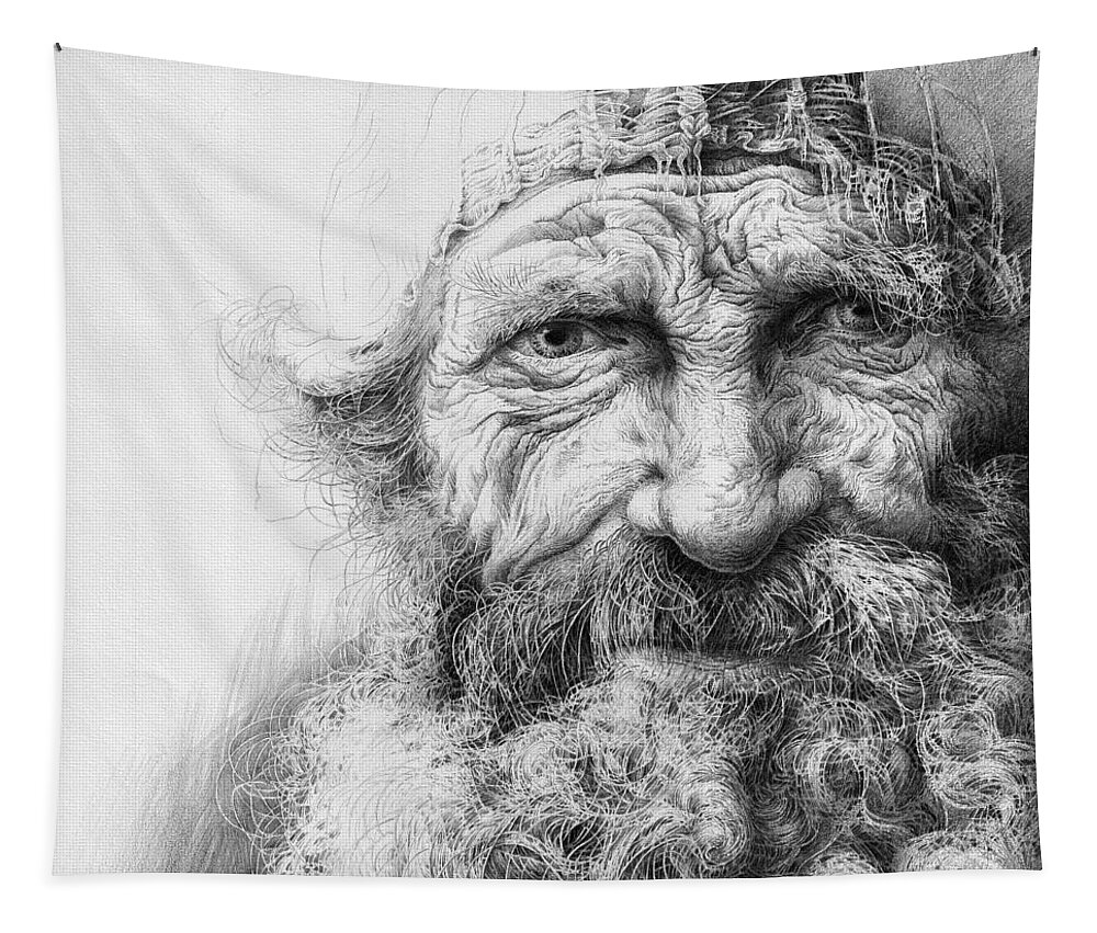 Russian Artists New Wave Tapestry featuring the drawing Adam. Series Forefathers by Sergey Gusarin