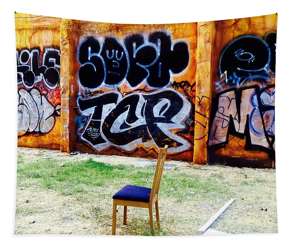 Chair Tapestry featuring the photograph Admiring Barcelona graffiti wall by Funkpix Photo Hunter