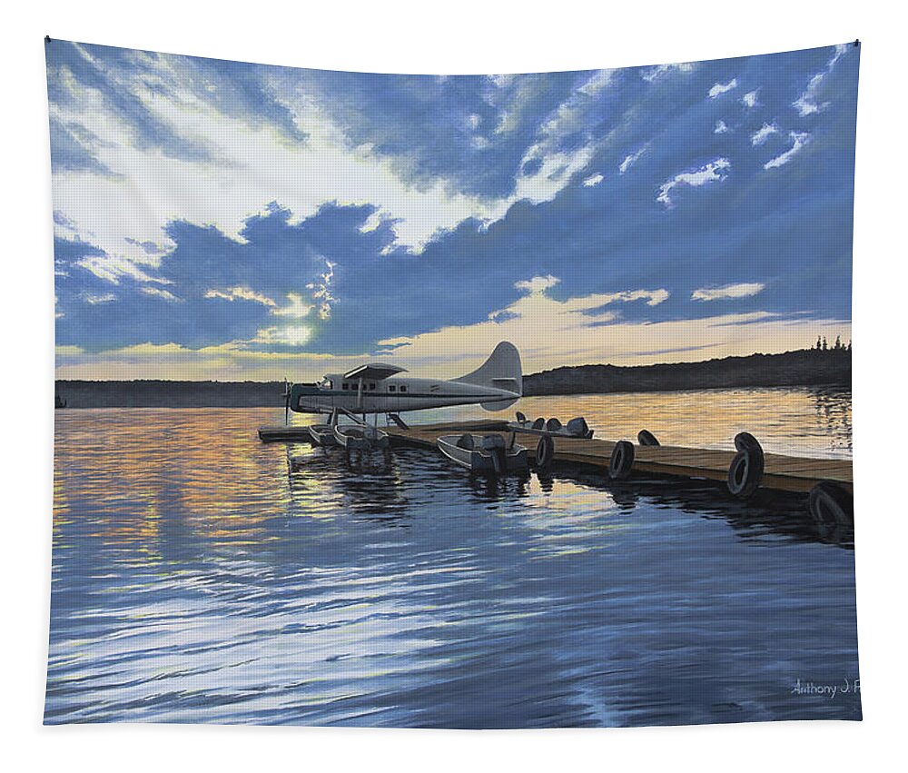 Plane Tapestry featuring the painting Adventure Awaits by Anthony J Padgett