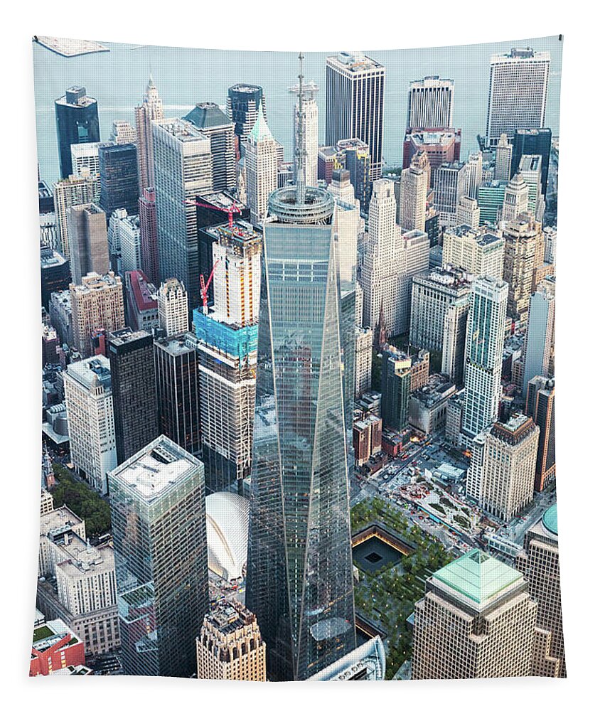 New York Tapestry featuring the photograph Aerial of One World Trade Center, New York, USA by Matteo Colombo