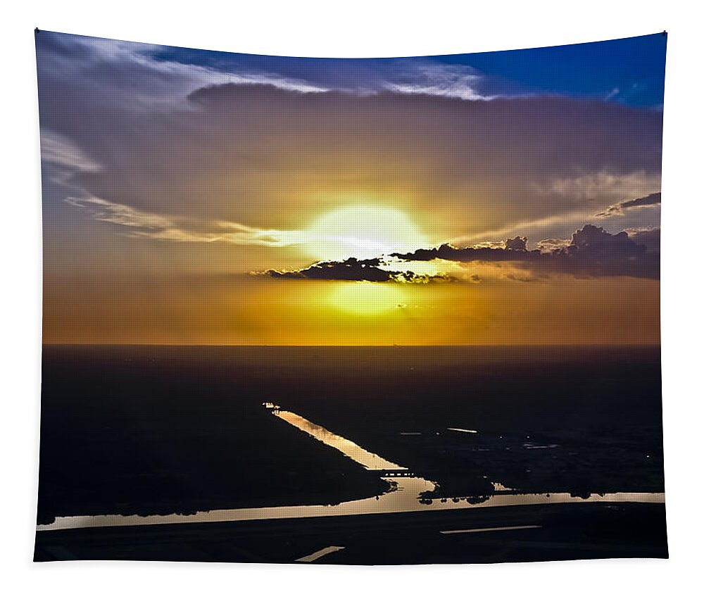 Aerial Tapestry featuring the photograph Aerial Sunset Over Canal by Carolyn Marshall