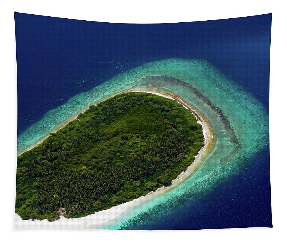 Island Tapestry featuring the photograph Aerial View of Deserted Island. Maldives by Jenny Rainbow