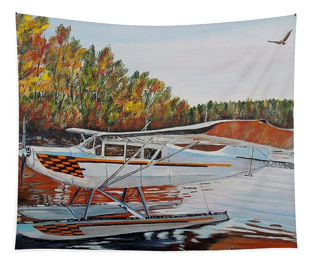 Aeronca Chief Float Plane Tapestry featuring the painting Aeronca Super Chief 0290 by Marilyn McNish