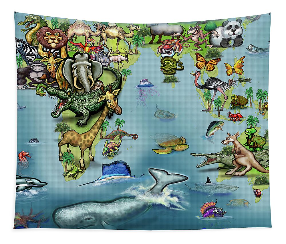 Africa Tapestry featuring the digital art Africa Oceania Animals Map by Kevin Middleton