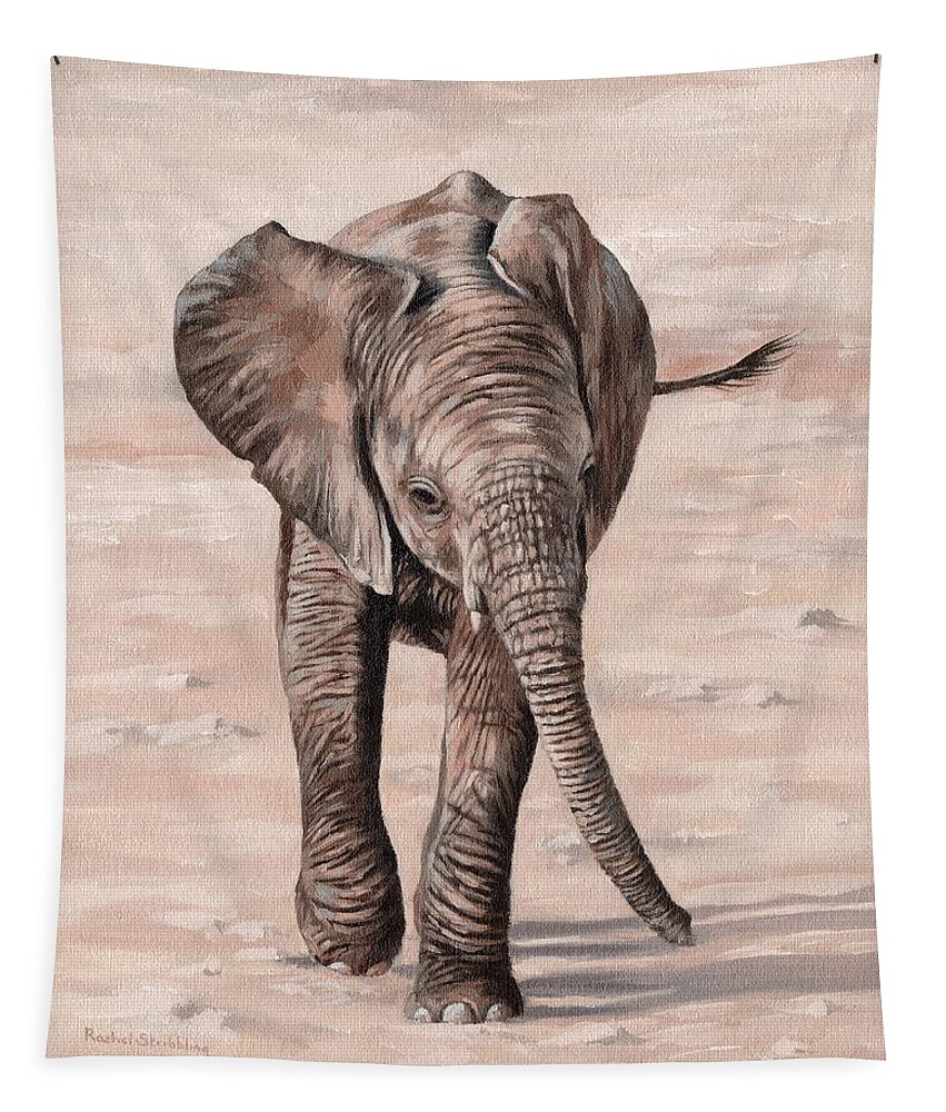 Elephant Tapestry featuring the painting African Elephant Calf Painting by Rachel Stribbling