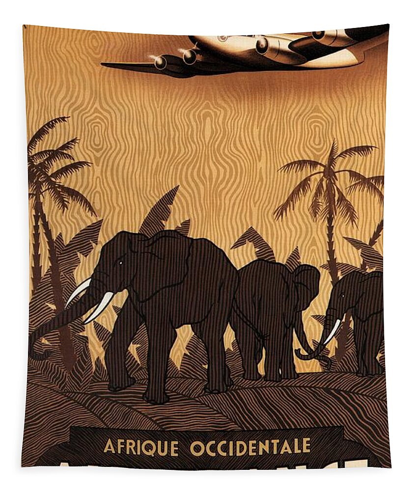Air France Tapestry featuring the mixed media Afrique Occidentale - Air France - Afrique Equatoriale - Retro travel Poster - Vintage Poster by Studio Grafiikka
