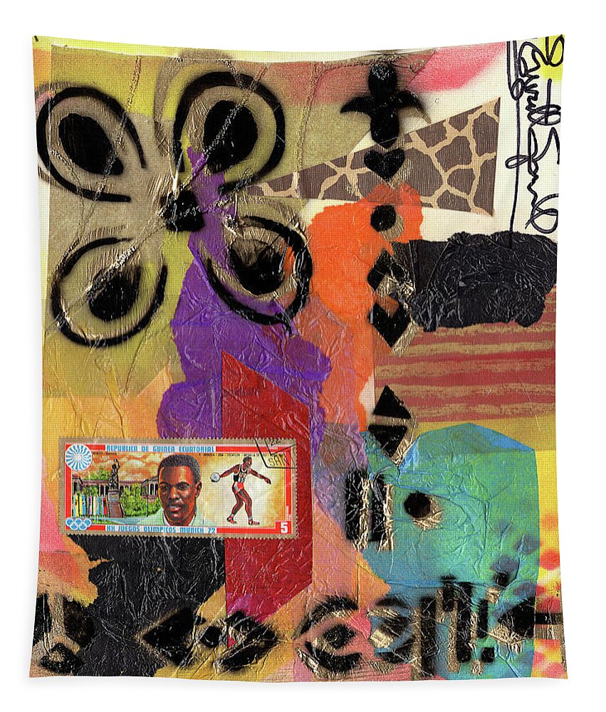 Everett Spruill Tapestry featuring the painting Afro Collage - H by Everett Spruill