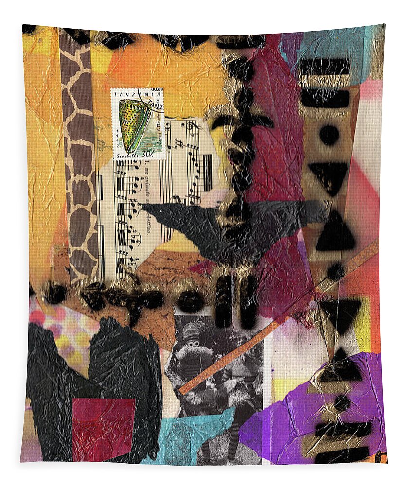 Everett Spruill Tapestry featuring the painting Afro Collage - I by Everett Spruill