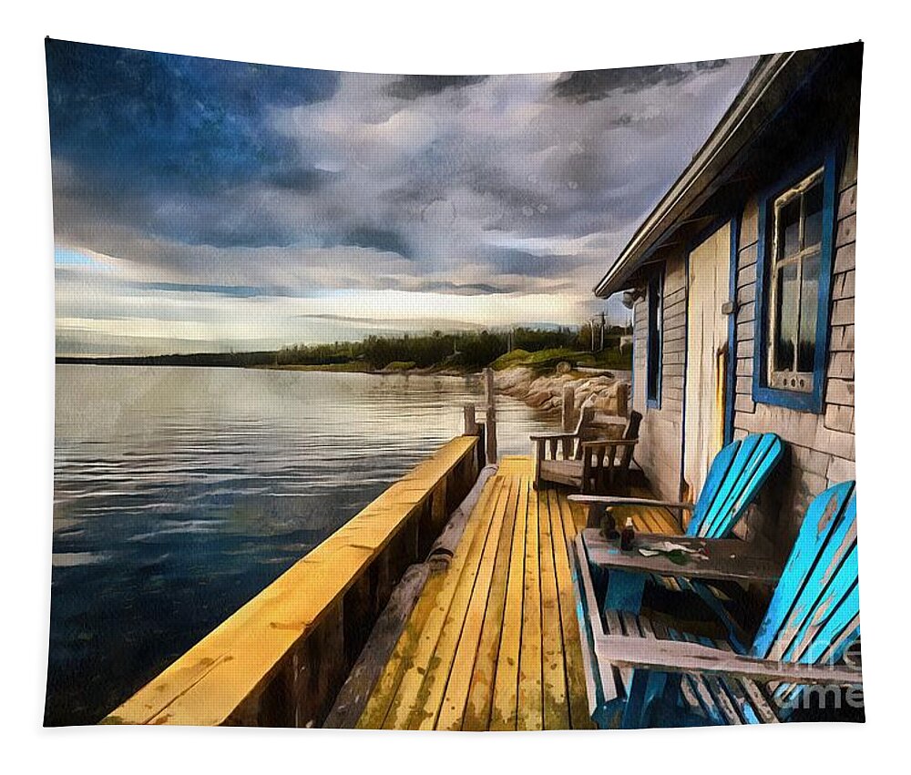 Fisherman's Hut Tapestry featuring the digital art After Sunset by Eva Lechner