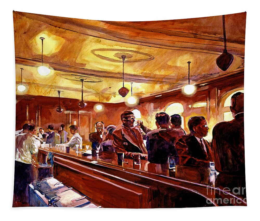 Bars Tapestry featuring the mixed media After The Market Closes by David Lloyd Glover