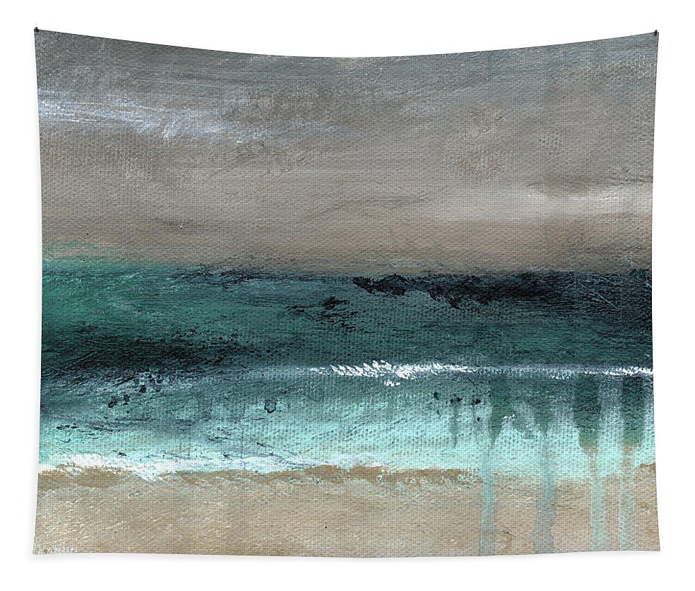 Beach Tapestry featuring the mixed media After The Storm 2- Abstract Beach Landscape by Linda Woods by Linda Woods