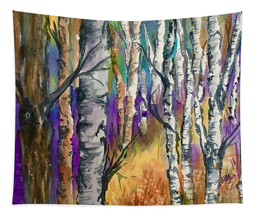 Birches Tapestry featuring the painting Afternoon Among the Birches by Ellen Levinson