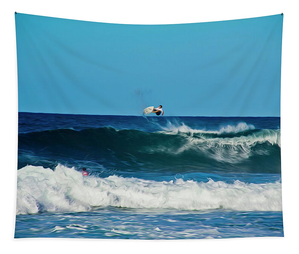 Surfing Tapestry featuring the photograph Air bourne by Stuart Manning
