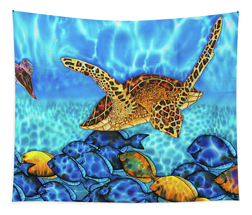 Turtle Tapestry featuring the painting Akumal by Daniel Jean-Baptiste