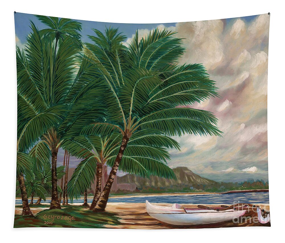 Hawaii Tapestry featuring the painting ala moana beach II by Larry Geyrozaga