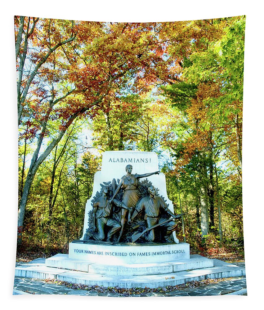 Gettysburg Battlefield Tapestry featuring the photograph Alabama Monument at Gettysburg by Paul W Faust - Impressions of Light