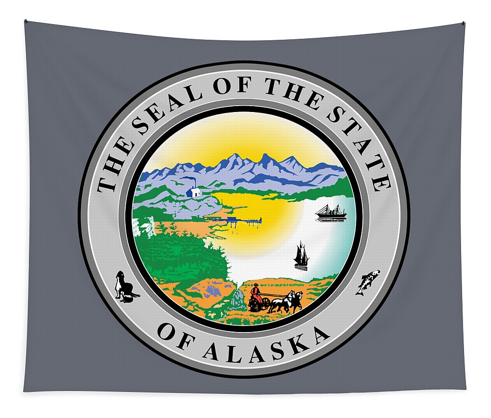 Alaska Tapestry featuring the digital art Alaska State Seal by Movie Poster Prints