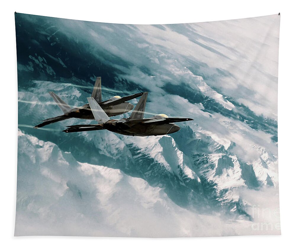 F-22 Tapestry featuring the digital art Alaskan Raptors by Airpower Art
