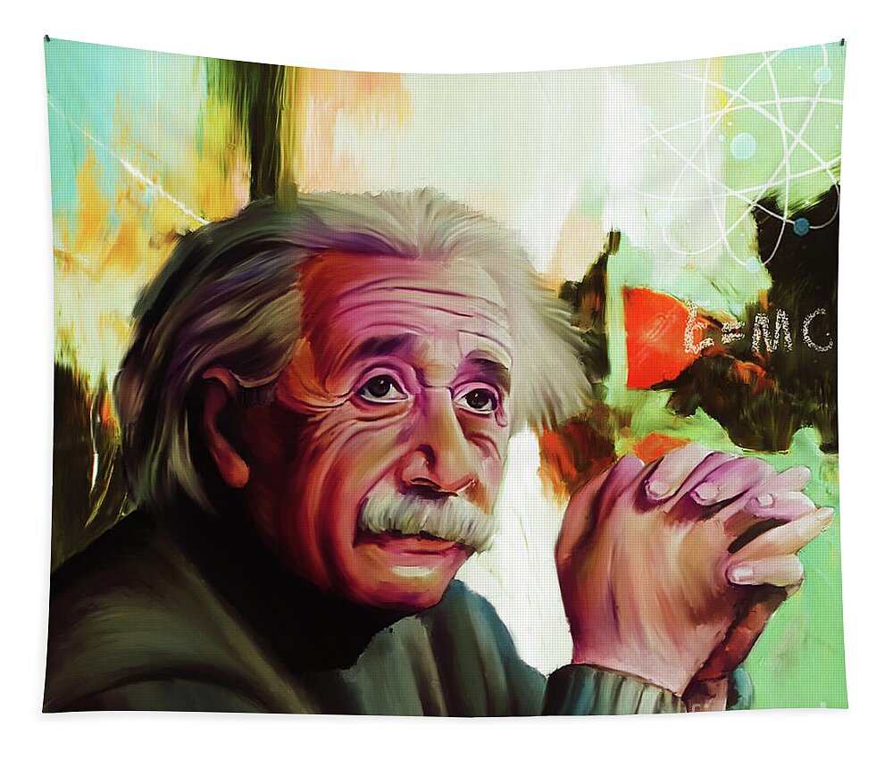Albert Einstien Tapestry featuring the painting Albert Einstein 01 by Gull G