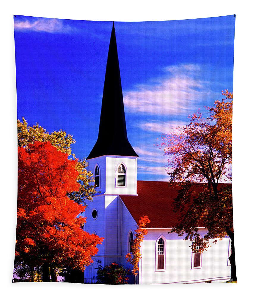 Algonquin Tapestry featuring the photograph Algonquin Rd Church St Johns United by Tom Jelen