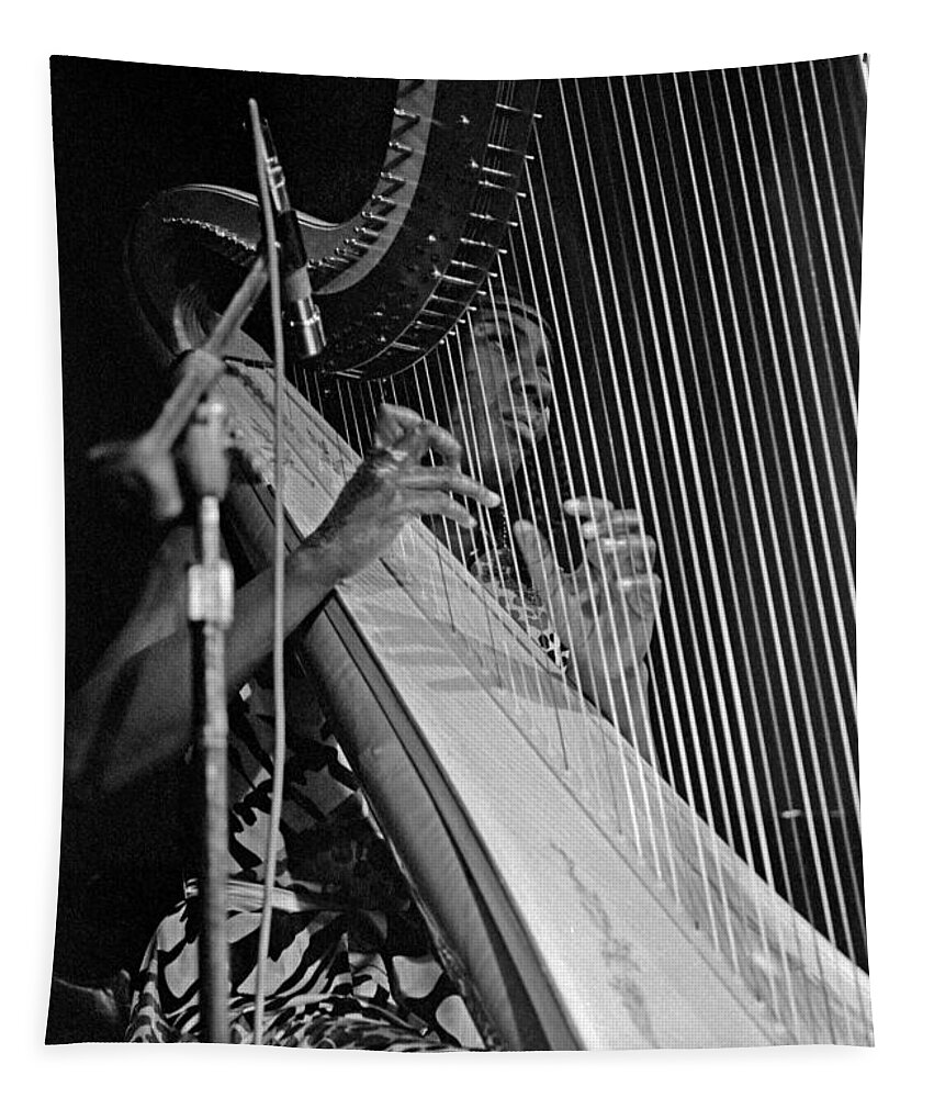 Coltrane Tapestry featuring the photograph Alice Coltrane on Harp by Lee Santa
