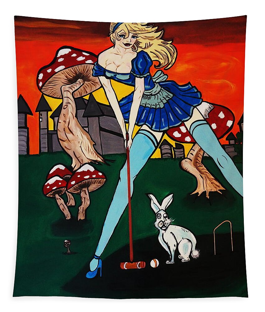 Alice In Wonderland Tapestry featuring the painting ALICE'S in wonderland by Nora Shepley