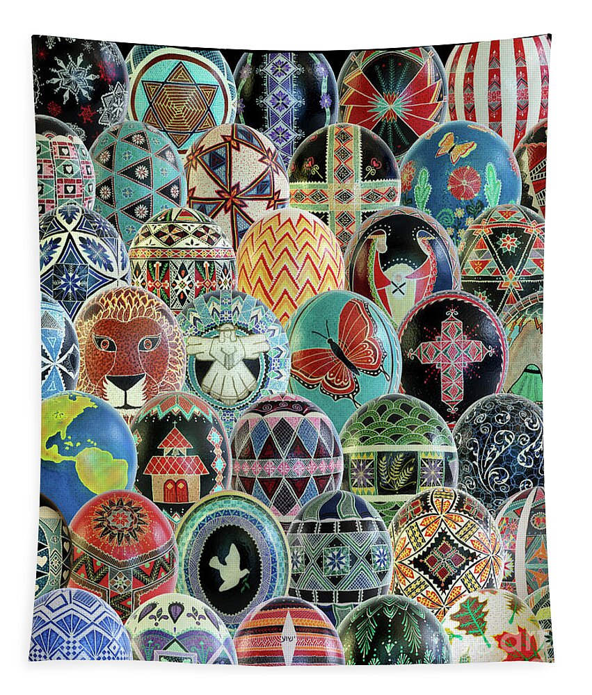 Pysanky Tapestry featuring the photograph All Ostrich Eggs Collage by E B Schmidt