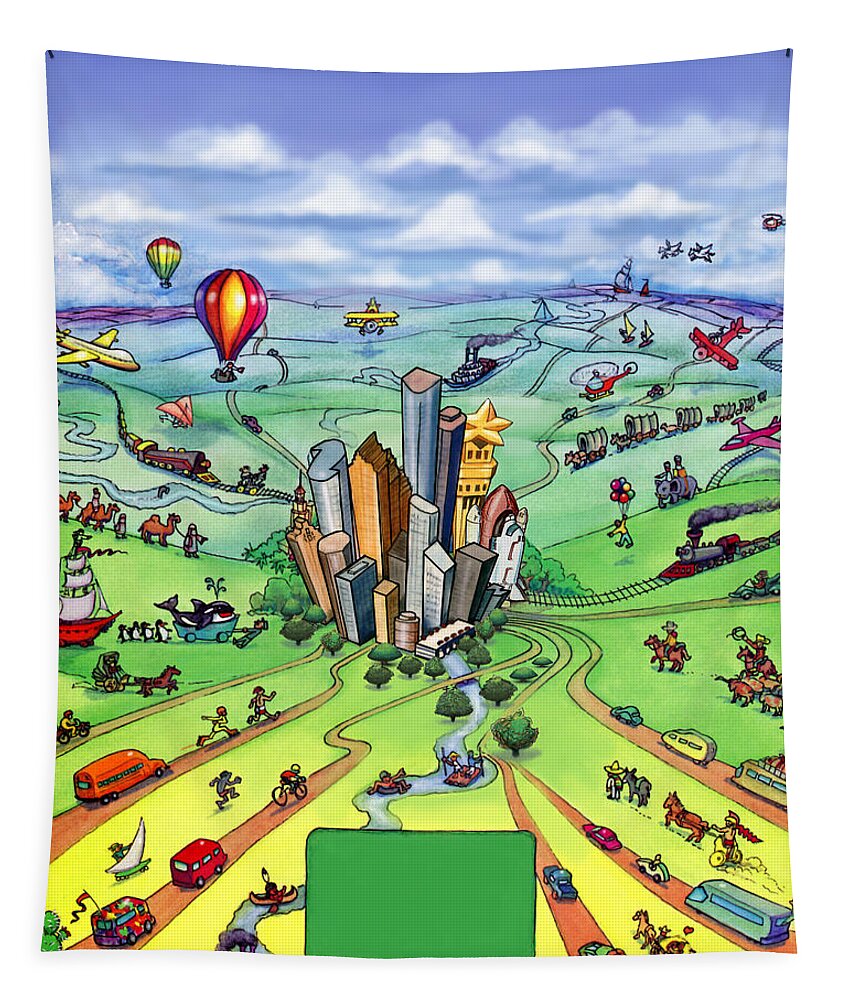 Houston Tapestry featuring the digital art All Roads lead to Houston Texas by Kevin Middleton