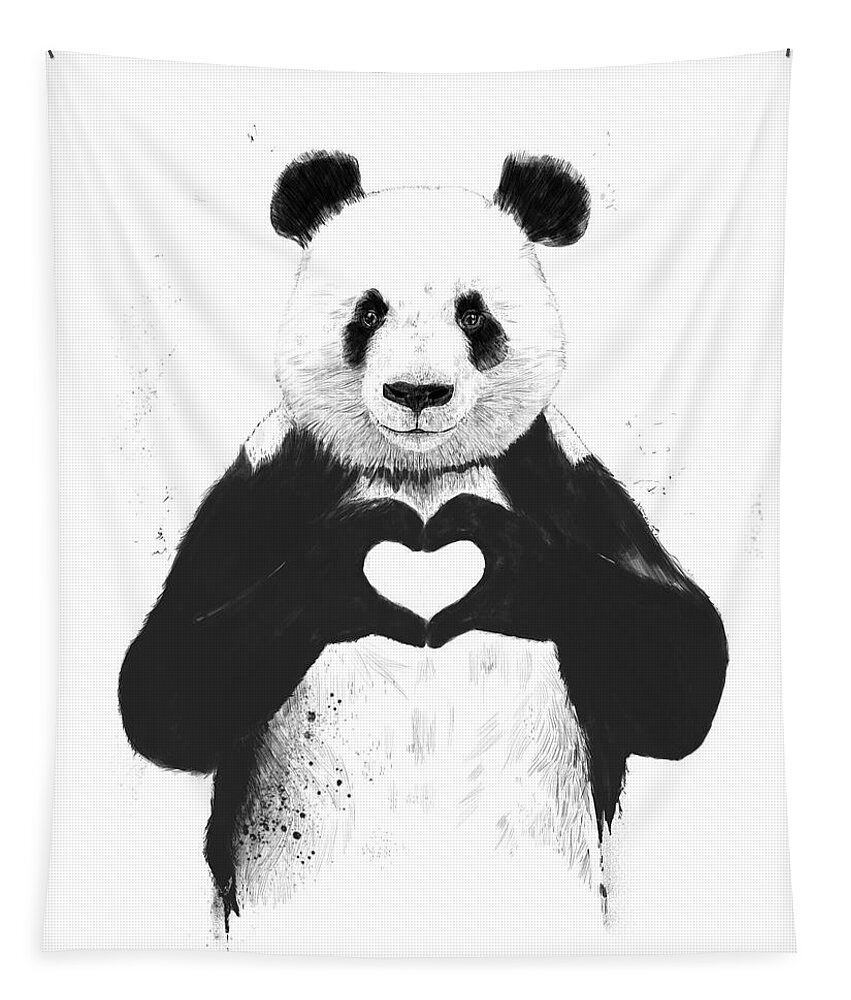 Panda Tapestry featuring the painting All you need is love by Balazs Solti