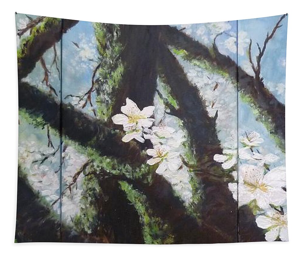 Blossom Tapestry featuring the painting Almond Blossom Triptych by Lizzy Forrester