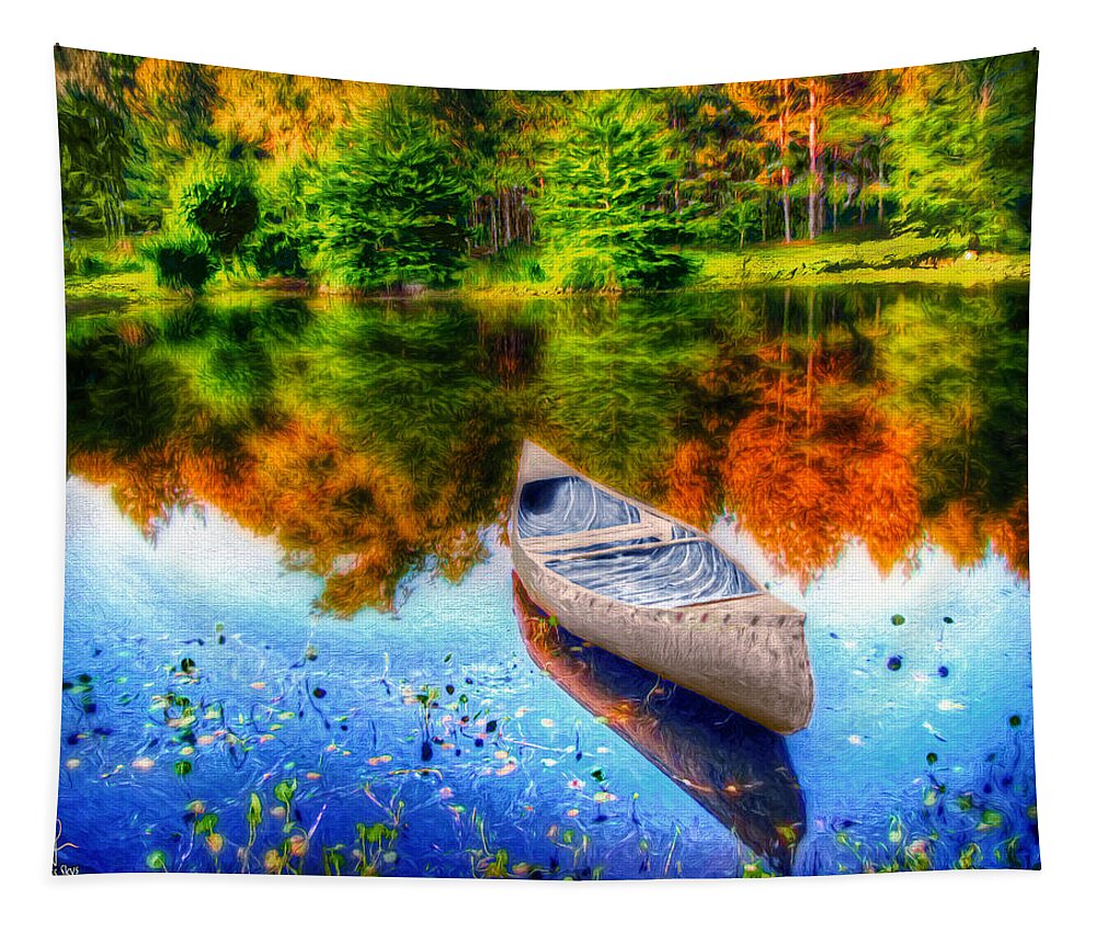 Canoe Tapestry featuring the digital art Alone on the Lake by Pennie McCracken