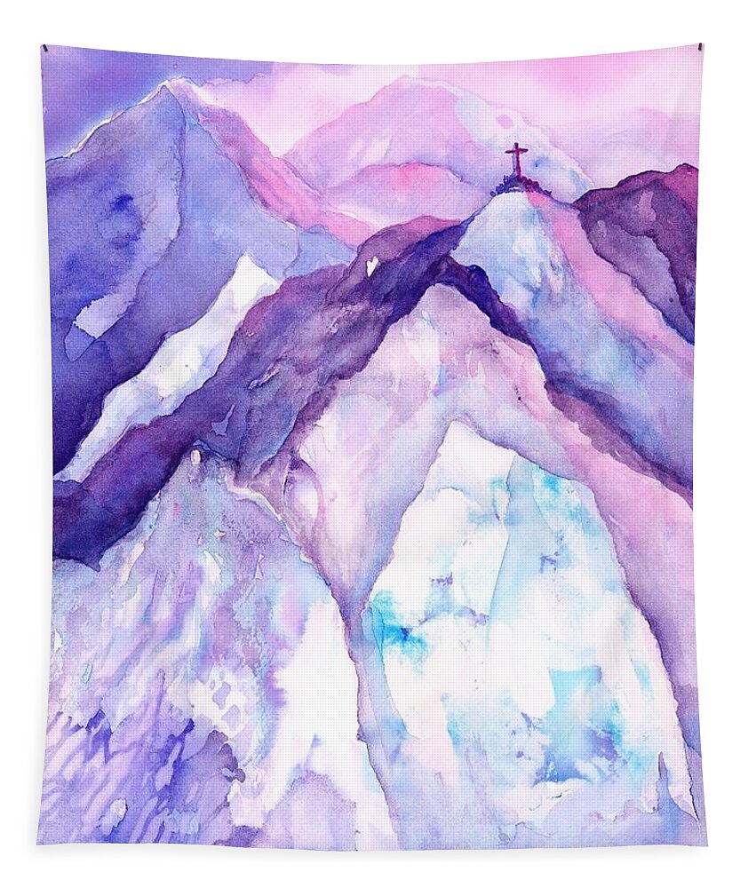 Mountains Watercolor Tapestry featuring the painting Alpenglow in the Alps by Sabina Von Arx