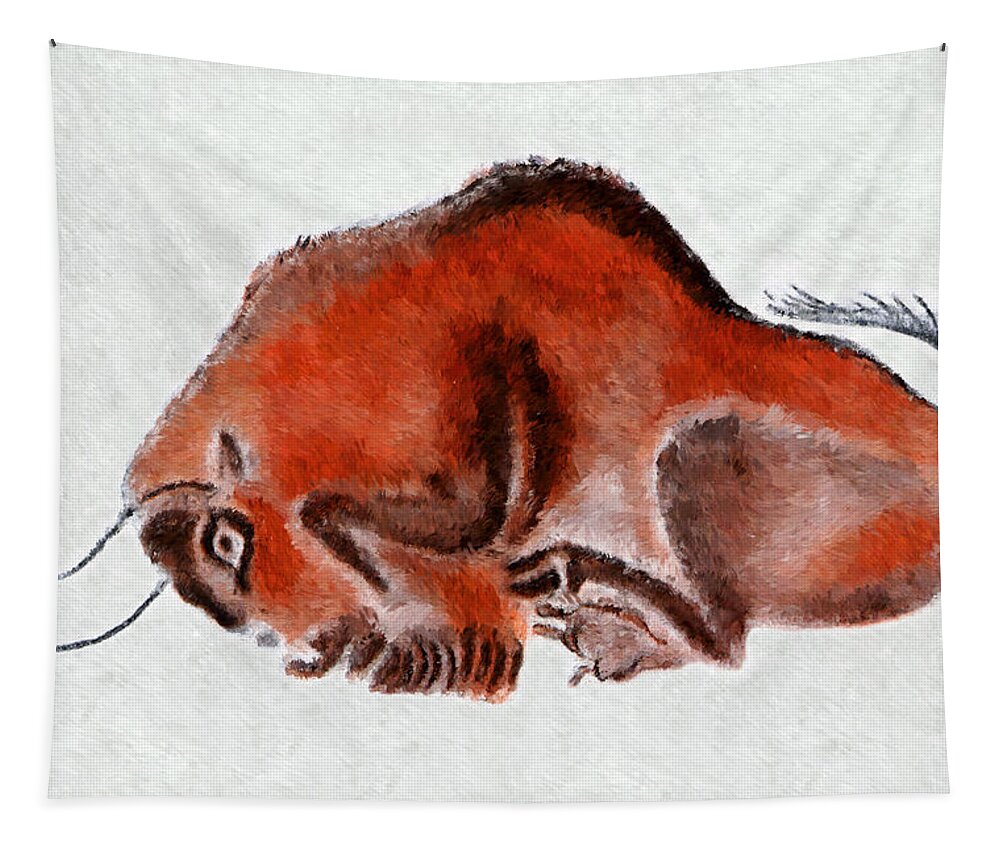 Altamira Tapestry featuring the digital art Altamira Prehistoric Bison at rest by Weston Westmoreland