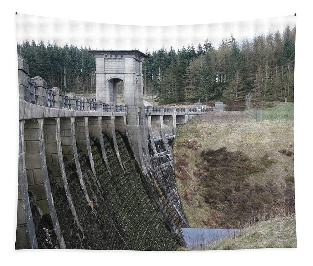 Dams Tapestry featuring the photograph Alwen reservoir dam by Christopher Rowlands